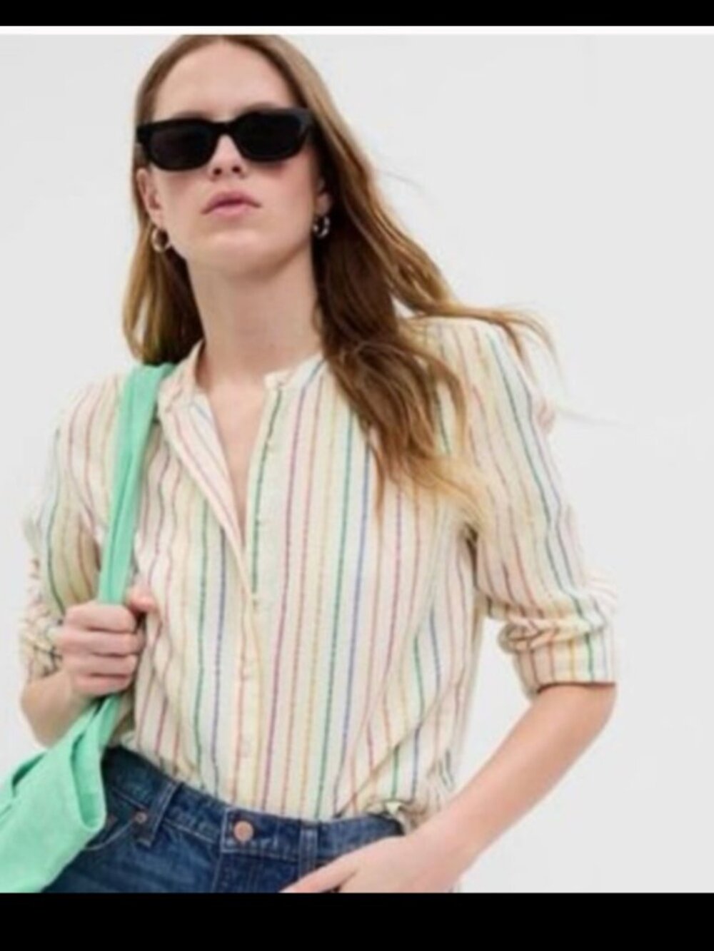Gap Crinkle Gauze Shirt, New, size M. metallic stripes